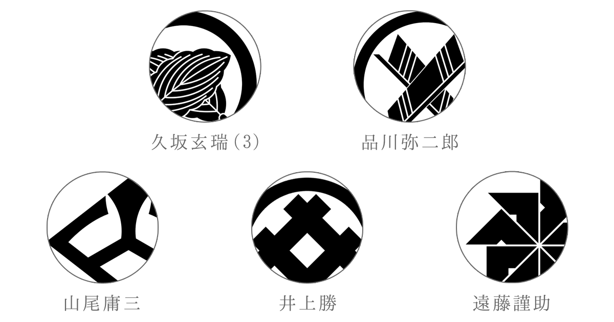 久坂玄瑞（3）・山尾庸三・井上勝・遠藤謹助・品川弥二郎の家紋